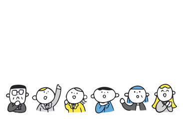 上を見るスーツの人たち