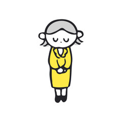 お辞儀するスーツの女性