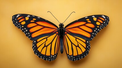 Obraz premium A monarch butterfly with vibrant orange and black wings, detailed and delicate.
