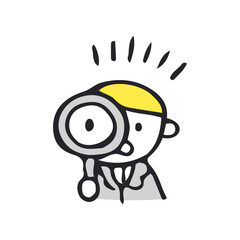 虫眼鏡で見るスーツの男性