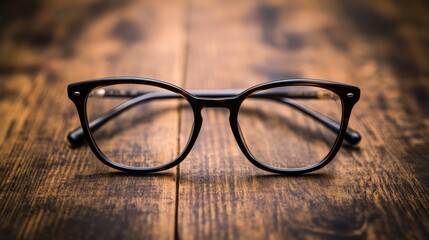 A pair of stylish eyeglasses on a wooden surface, fashion and accessories.