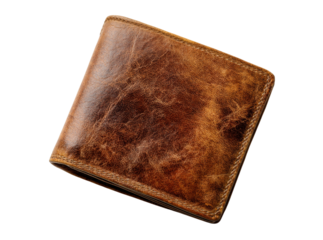 Rustic brown leather wallet vintage style mens accessory, Isolated On Transparent Background, Png