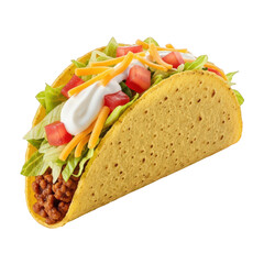 Hard Shell Taco Isolated On Transparent Background Authentic Mexican Food Ground Beef Cheddar Cheese Lettuce Sour Cream Tomato Fastfood Dinner