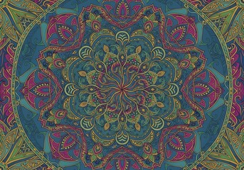 Detailed kaleidoscopic artwork with floral patterns and vibrant hues