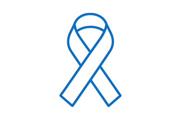 Blue awareness ribbon vector line icon. Symbol of support for prostate cancer, colon cancer, child abuse prevention, and arthritis awareness. Health care solidarity sign.