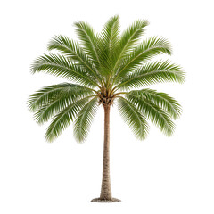 Isolated palm tree with lush green fronds and brown trunk