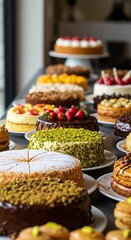 Fototapeta premium Delicious Assortment of Cakes: A Tempting Display of Sweet Confections and Pastries