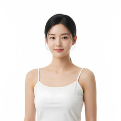 Studio portrait of a young beautiful Asian woman with natural clean skin for beauty and skincare concepts