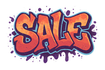 Sale graffiti lettering in 90s y2k street art style. Urban word for discount promotion and special offer. Textured hip hop spray paint vector illustration for marketing.