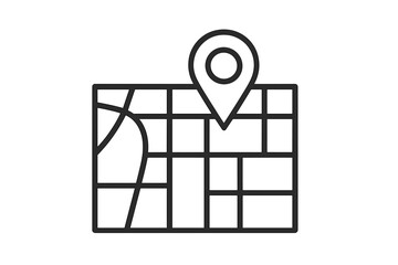 City map with streets and GPS pin location. Vector line icon for concepts of navigation, street, store and restaurant finder. Geolocation, destination, and address search.