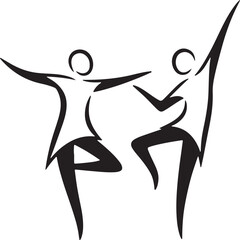 Stylized Black Silhouettes of Two Dancing Figures dance