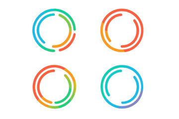 Set of 360 degrees view vector logo elements. Colorful gradient circle icons for technology, business, and design. Abstract round loop symbols for modern branding concepts.