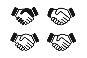Obraz premium Handshake vector icon set. Business agreement deal and partnership symbol. Cooperation, teamwork and success contract sign. Simple silhouette graphic element for logo design.