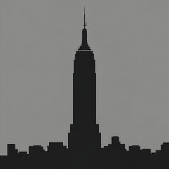 Skyscraper Silhouette in City Skyline on Gray Background