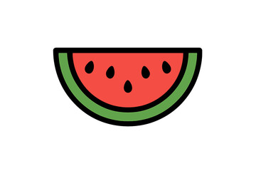 Watermelon slice icon vector. Juicy fresh fruit symbol. Healthy summer food concept. Red ripe watermelon logo. Simple flat illustration. Isolated graphic element for design.
