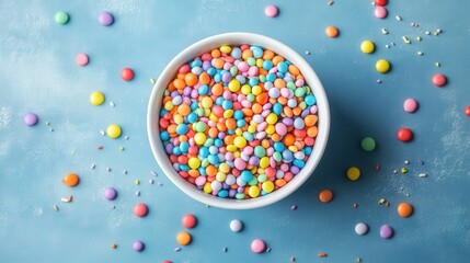 Colorful candies or sprinkles in a bowl, cheerful and sweet.
