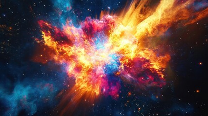 Cosmic explosion of vibrant colors and light in deep space, representing immense power and creation.