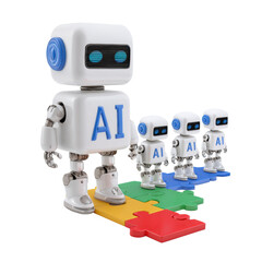 AI Robots Leading Puzzle Team on Colorful Grid