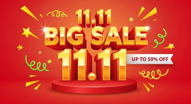 1111 Big Sale Promotion with Red Background and Gold Accents.