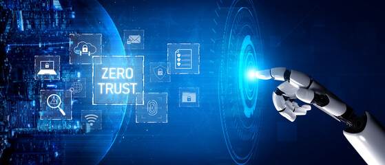 Fototapeta na wymiar AI supports zero trust by monitoring activity, verifying identity, detecting anomalies, and automating responses to protect networks and digital assets. Vouch