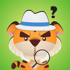 cute tiger becomes a detective wearing a hat