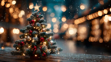 Magical Outdoor Christmas Tree | Festive Holiday Lights Display | Snowy Christmas Night Scene
