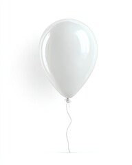 A single, smooth, white balloon against a plain white background.  A thin string/ribbon attaches to the bottom