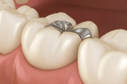 Dental Amalgam Fillings &ndash; Restorative Treatment on Molar Teeth Close-Up