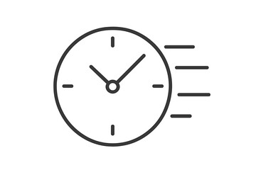 Fast clock icon vector. Thin line art symbol for speed, time, and efficiency. Concept for express delivery, urgent service, and deadline countdown. Quick watch or timer.
