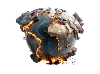 Burning planet earth global warming climate change disaster, Isolated On Transparent Background, Png