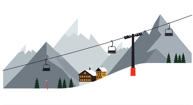 Ski Resort Landscape A Geometric Illustration of Mountains and Cable Cars