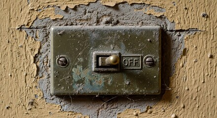 Time-Worn Light Switch Embodiment of Disuse and Decay on a Textured Wall Interior