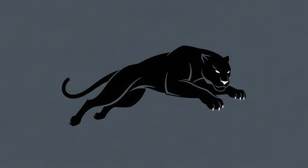 Obraz premium Majestic black panther illustration leaping with glowing eyes on a grey background