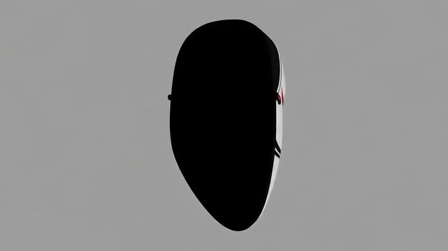Animated Japanese Noh Theater Mask on Grey Background.