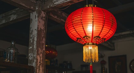 Obraz premium Elegant oriental style red lantern illumination, a celebration of cultural traditions