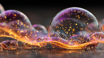Glowing Soap Bubbles with Sparkles | Magic Bubble Close-Up Art | Fantasy Light Bubble Macro