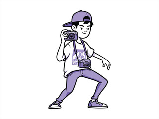 Illustration of a young photographer character, a creative modern hobby concept