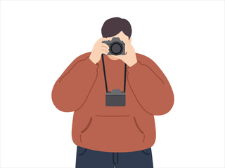 Person holding a camera and taking a photo, illustration
