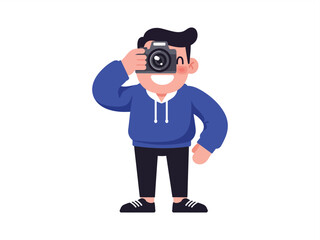 Cartoon Photographer Capturing Memories Cheerful Illustration in Action
