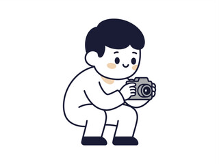 Cute cartoon illustration of a person holding a camera and taking a photo