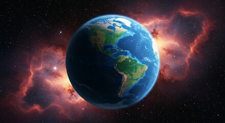 Obraz premium Earth from space with a nebula background showcasing the planet's beauty and vastness