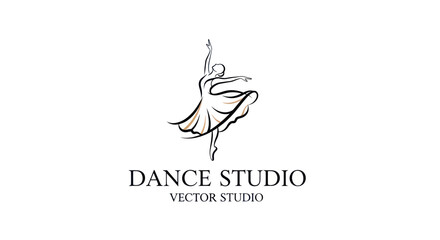 Elegant line art logo of a graceful ballerina dancer. © Akil