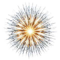 Fototapeta premium Exploding fireworks burst with golden and silver rays against black background