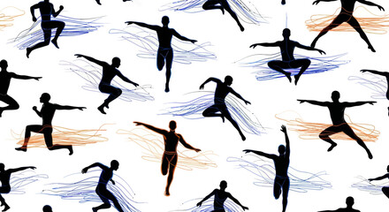 Dynamic silhouettes of people in various athletic poses.