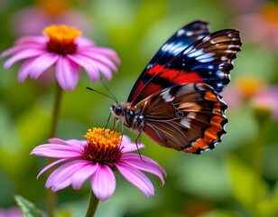 Naklejka premium A butterfly with striking patterns of orange and black on its wings