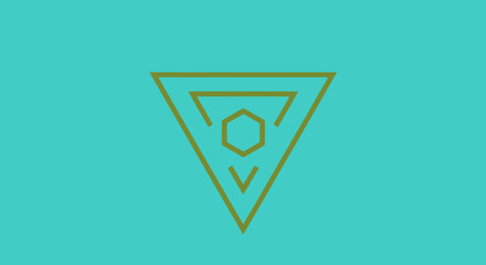 Geometric golden triangle with hexagon inside on a turquoise background.