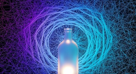 Ethereal bottle amidst swirling lines, creating a mesmerizing effect