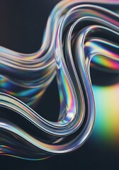 Iridescent Glass Tubes Waving on Dark Background, Abstract Design