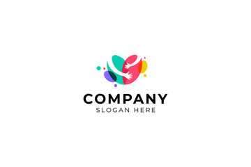 mother child love care logo in colorful flat template vector design style