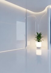 Serene interior with sleek design and a potted plant accent feature